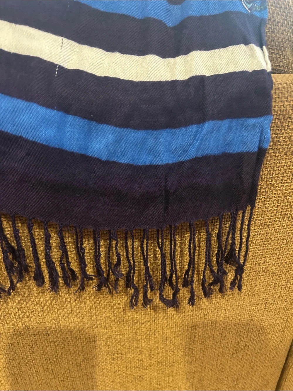 Jones New York Blue and White Paisley Fringe Scarf Wrap
